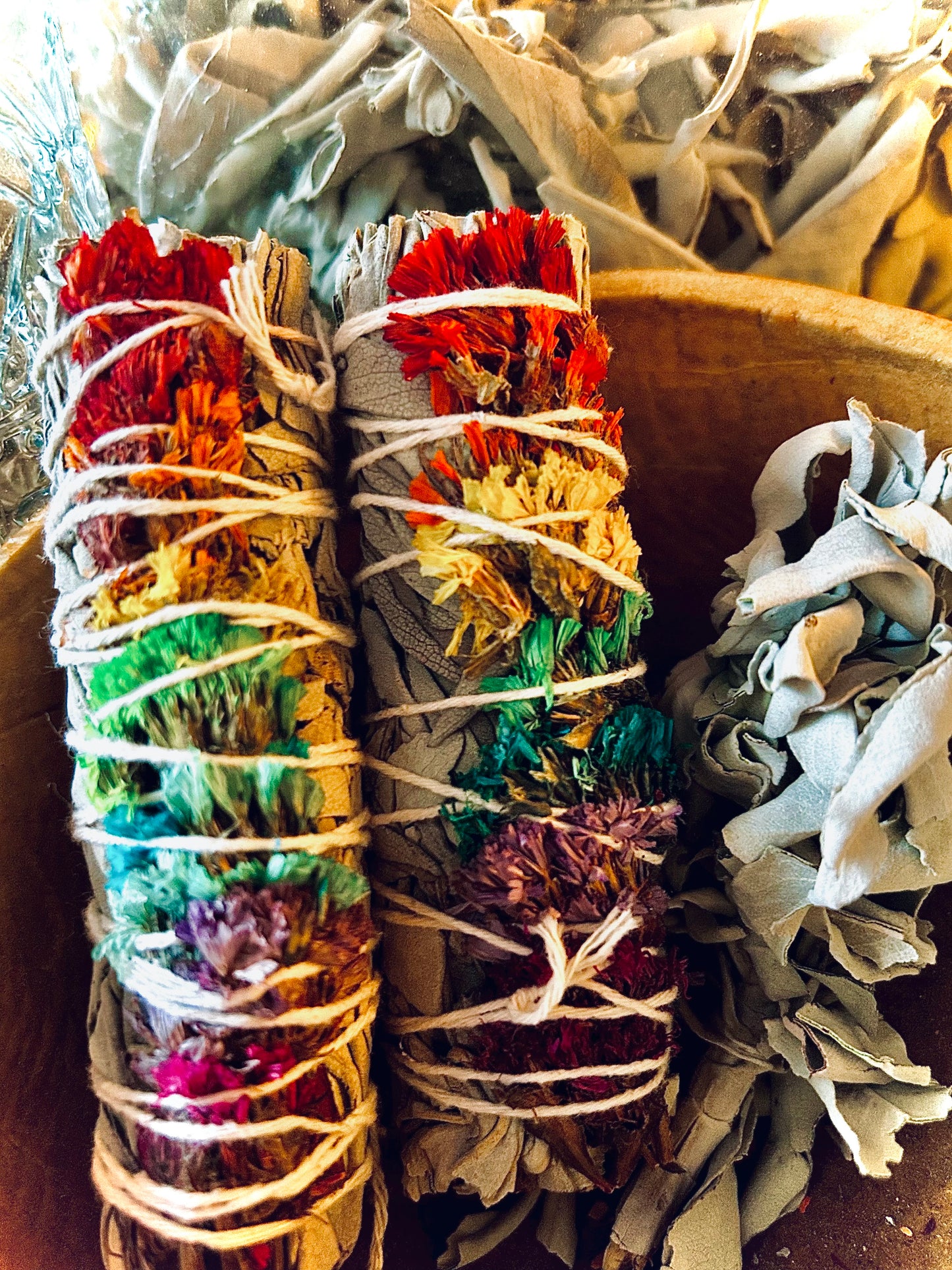 Rainbow floral chakra sage sticks
