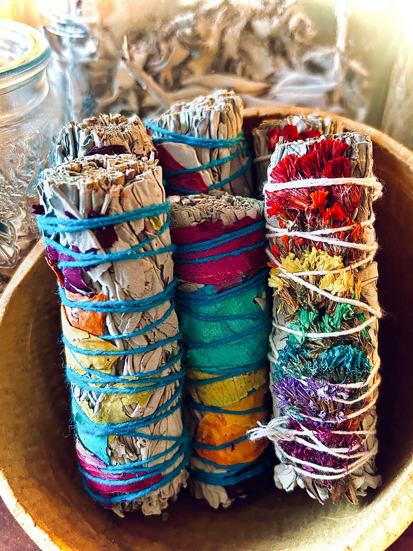 Rainbow floral chakra sage sticks