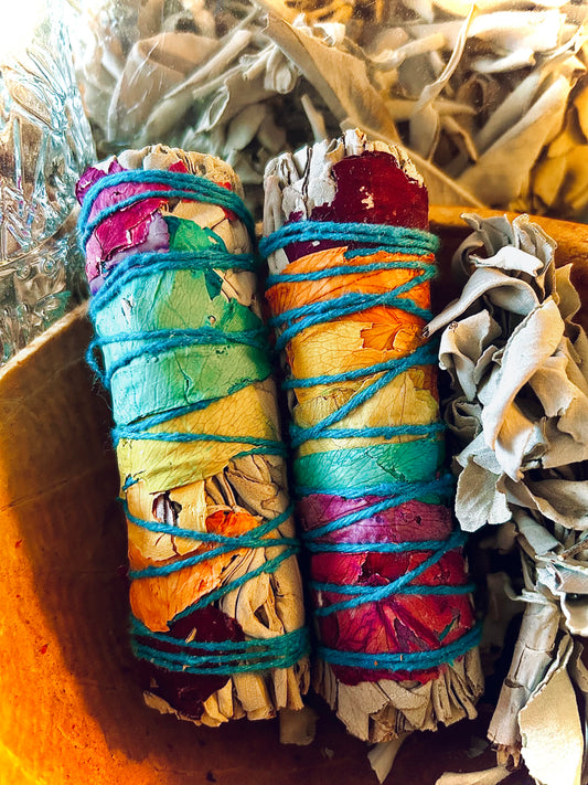 Rainbow floral chakra sage sticks