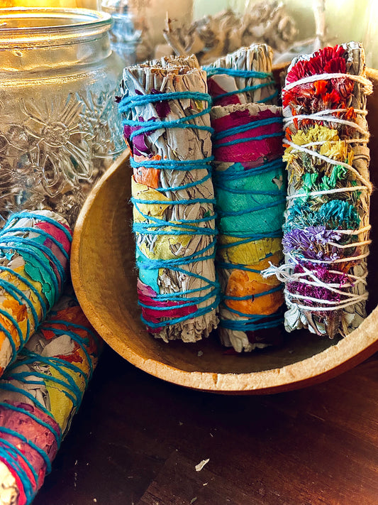 Rainbow floral chakra sage sticks