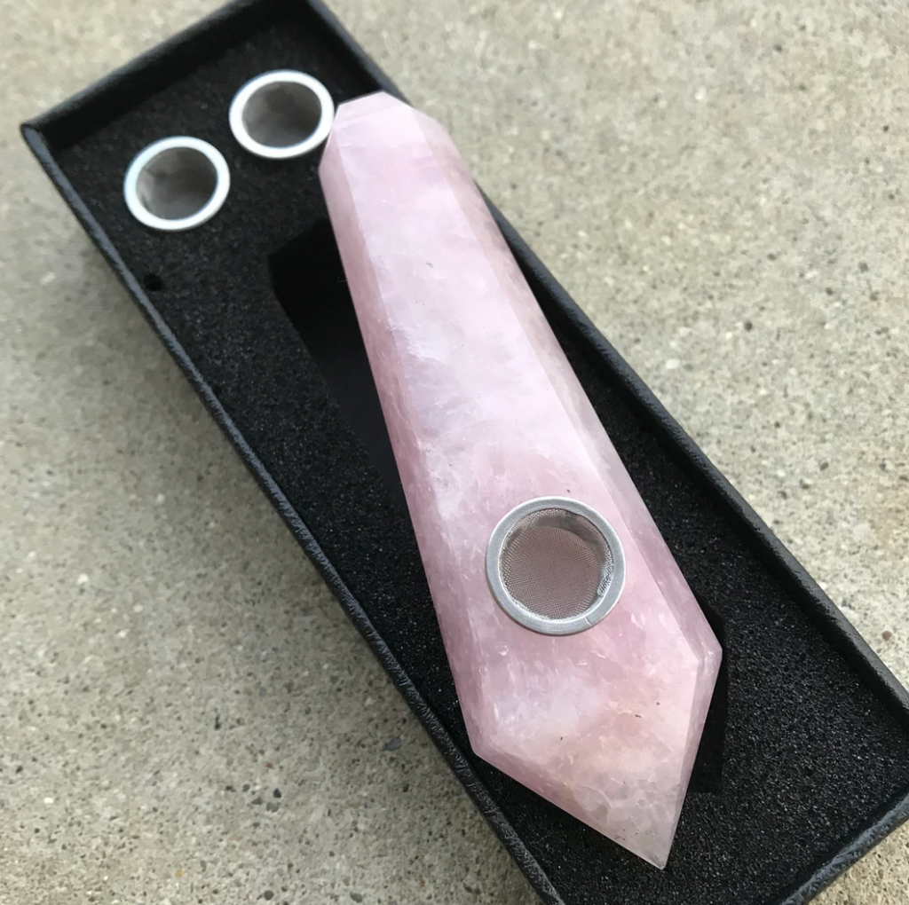 pipes, rose quartz